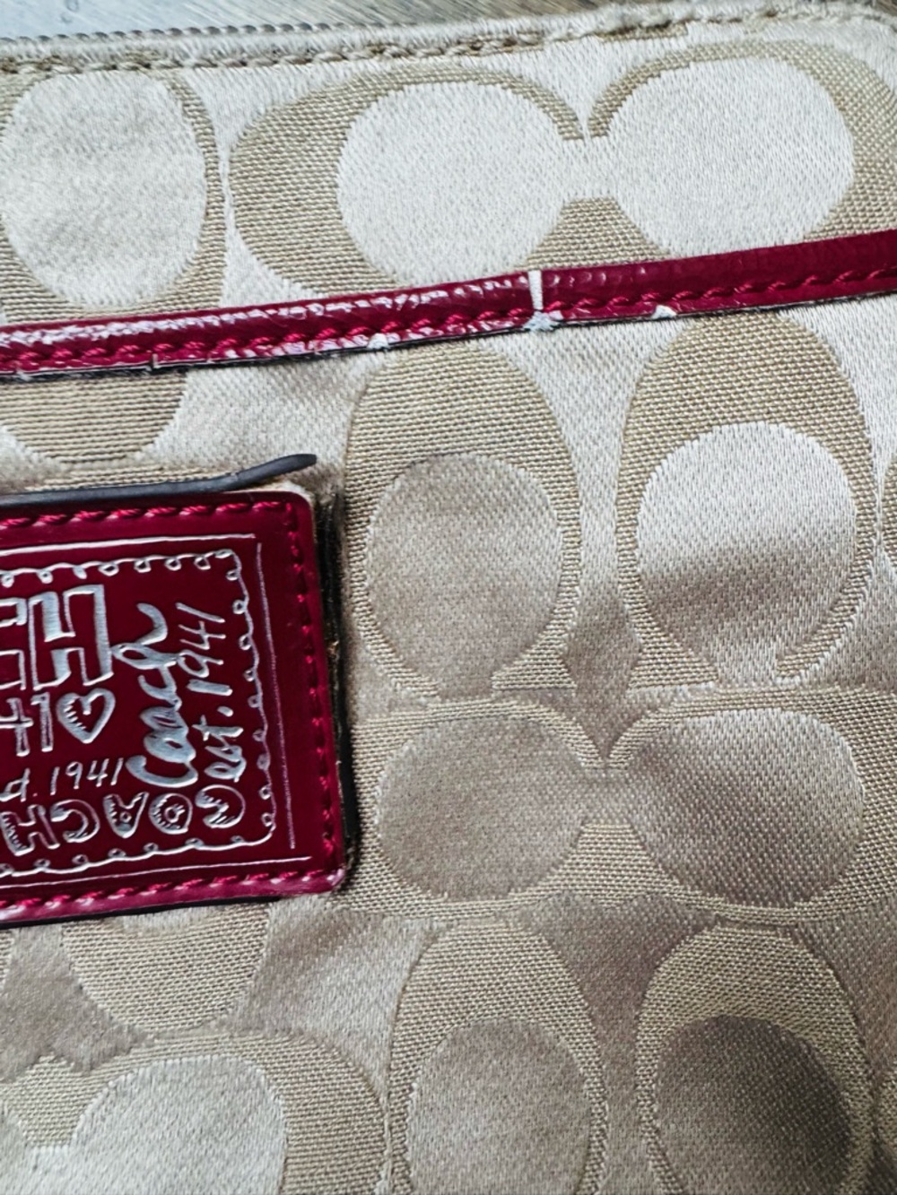 Coach Beige Signature Canvas Crossbody with Red Trim and Strap - Picture 14 of 14